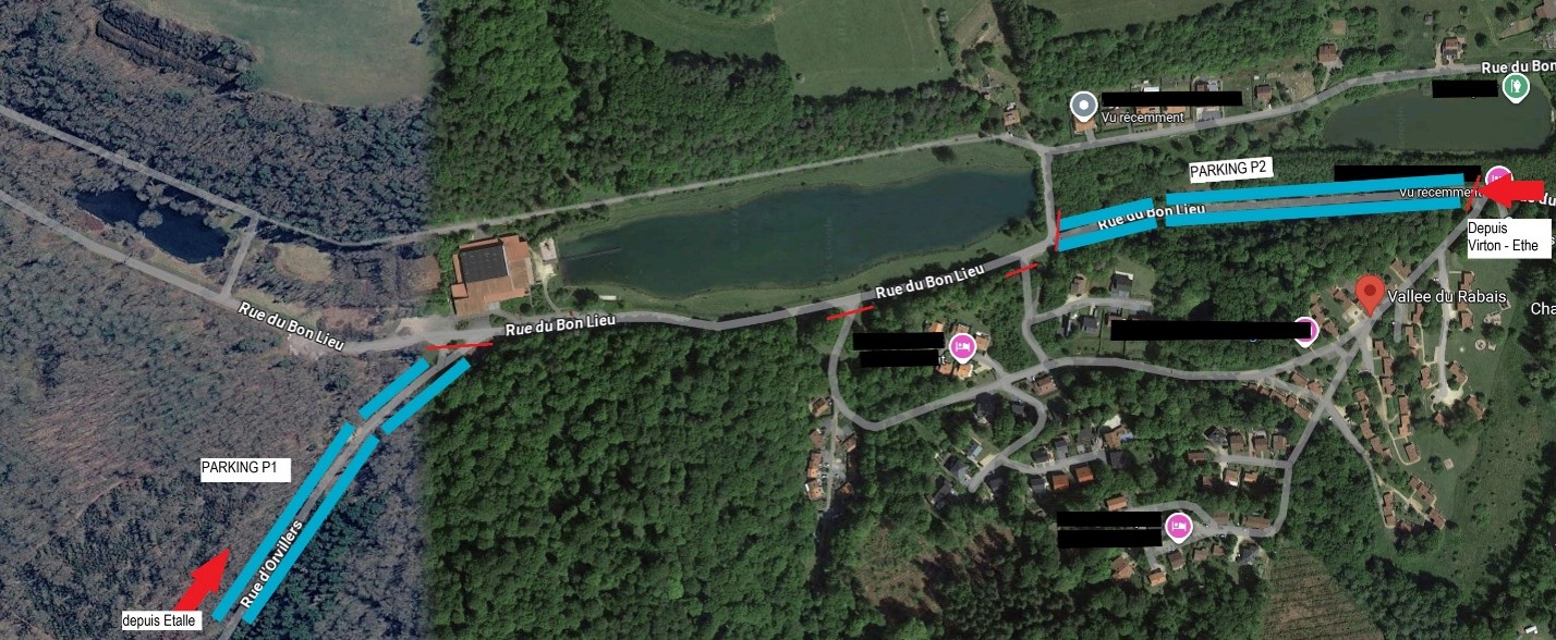 Plan des parkings du Triathlon de la Vallée de Rabais
